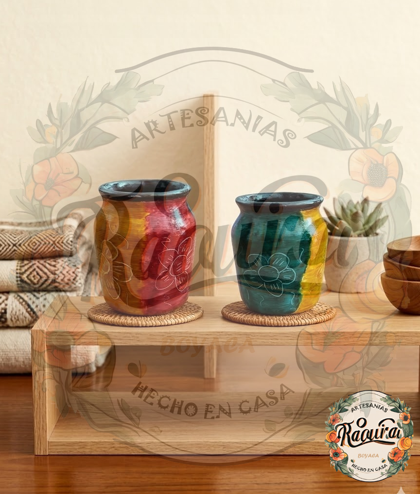 Vaso cántaro barro natural colores